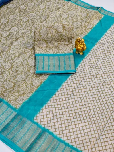 Hand-Block Printed Kalamkari Cotton-Silk Saree